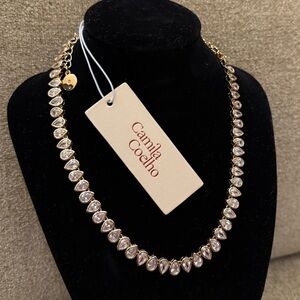 NWT Camila Coelho Gemstone Jewel Bejeweled Bezel Pear Shape Gold Necklace New